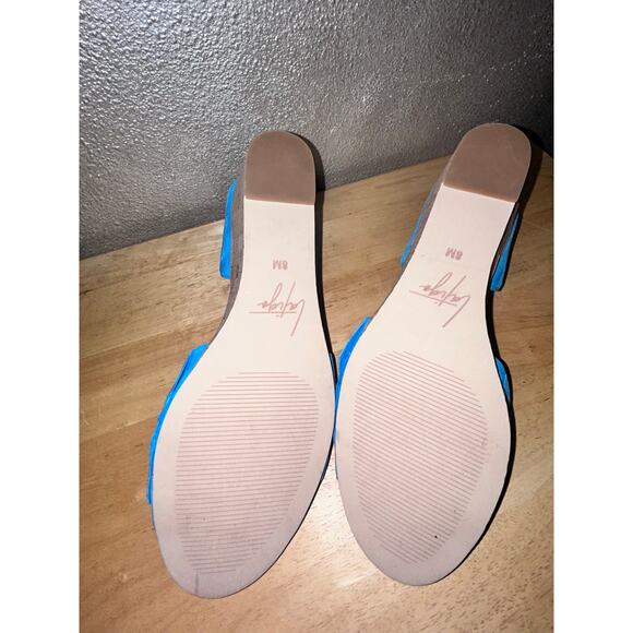 Anthropologie Latigo Shona Blue Suede Leather Ruffle Wedge Sandals Size 8M NWOB - Picture 11 of 12